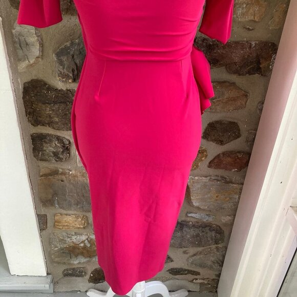 CHIARA BONI LA PETITE ROBE Mimmaly Side-Knot Sheath Faux Wrap Dress FUSCHIA $695 - Picture 9 of 12